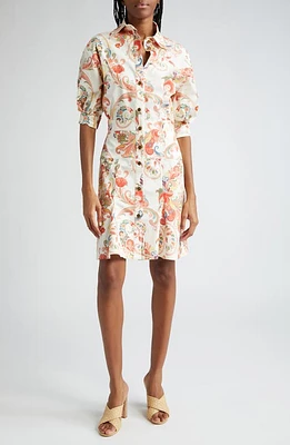 Etro Paisley Puff Sleeve Cotton Shirtdress Beige at Nordstrom, Us