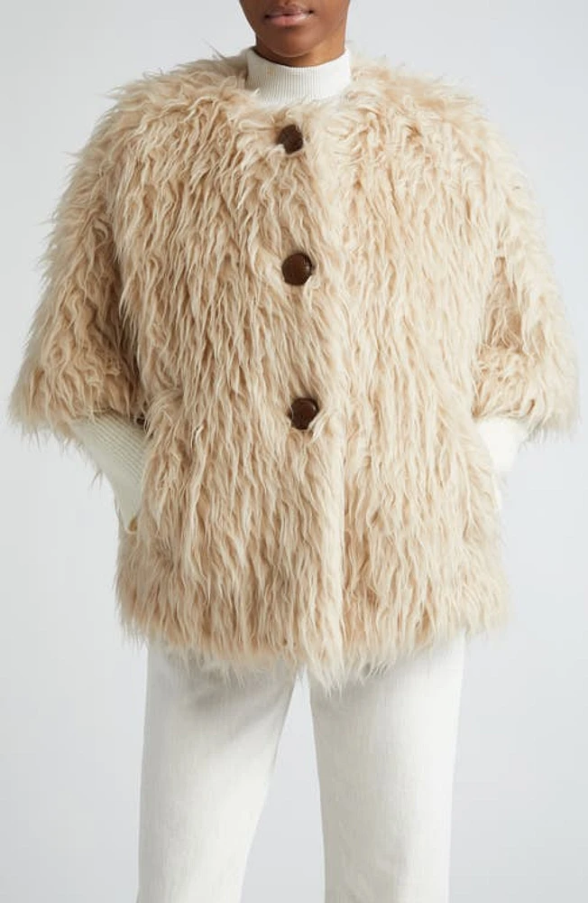 Max Mara Calamo Long Hair Virgin Wool & Silk Cape in 001 Sand at Nordstrom, Size Medium