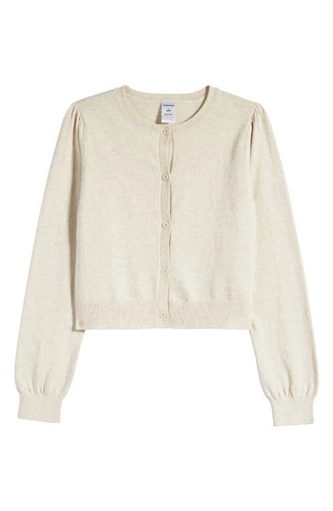 Nordstrom Kids' Puff Sleeve Cardigan Beige Oatmeal Light Heather at