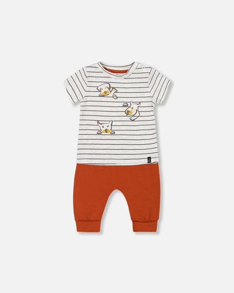 Deux Par Deux Baby Boy's Organic Cotton Top And Evolutive Pant Set Heather Beige And Cinnamon at Nordstrom