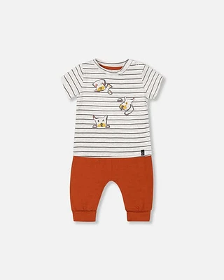 Deux Par Deux Baby Boy's Organic Cotton Top And Evolutive Pant Set Heather Beige And Cinnamon at Nordstrom