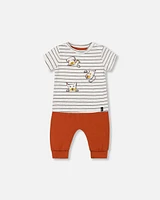 Deux Par Deux Baby Boy's Organic Cotton Top And Evolutive Pant Set Heather Beige And Cinnamon at Nordstrom