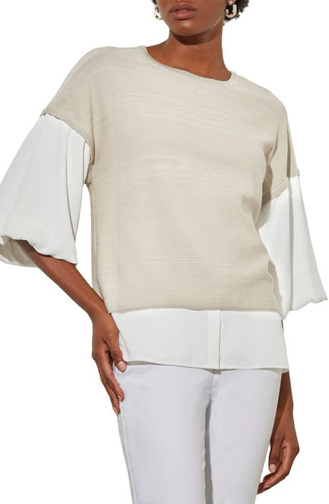 Ming Wang Colorblock Mixed Media Top Limestone/White at Nordstrom,