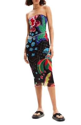 Desigual Jungle Design Bandeau Midi Dress Black at Nordstrom,