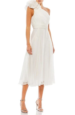 Mac Duggal One-Shoulder Chiffon Midi Dress White at Nordstrom,