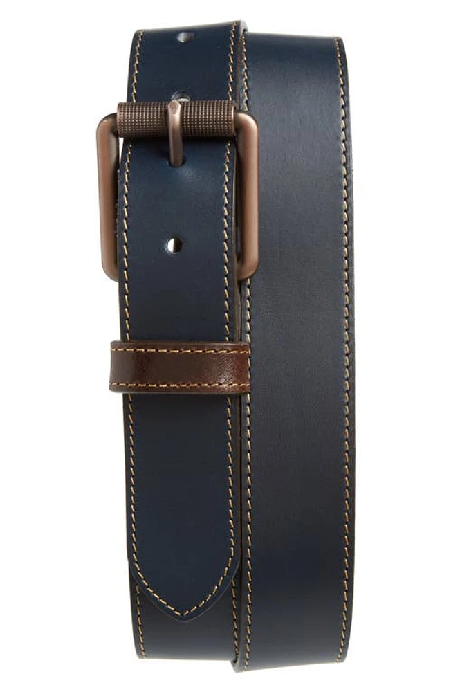 Johnston & Murphy Contrast Stitch Calfskin Belt Navy at Nordstrom,