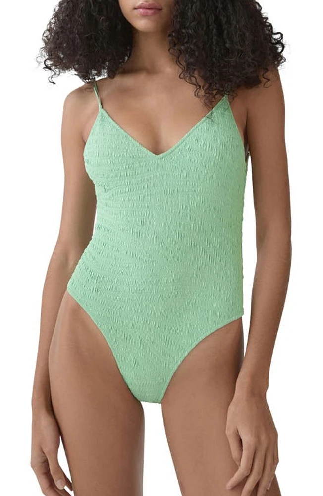 MANGO Samos Textured One-Piece Swimsuit Turquoise - Aqua at Nordstrom,