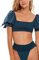 Agua Bendita Eileen Fera Puff Sleeve Bikini Top Petrol Blue at Nordstrom,