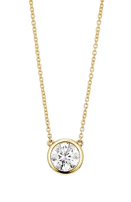 LIGHTBOX 1-Carat Bezel Lab-Grown Diamond Pendant Necklace in White/14K Yellow Gold at Nordstrom