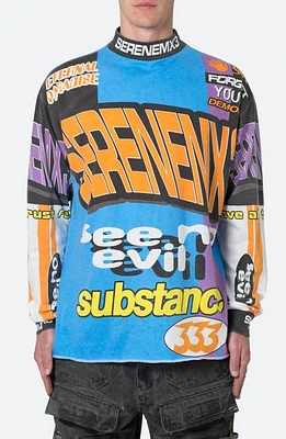 mnml Motocross Mock Neck Long Sleeve Graphic T-Shirt Blue/Multi at Nordstrom,