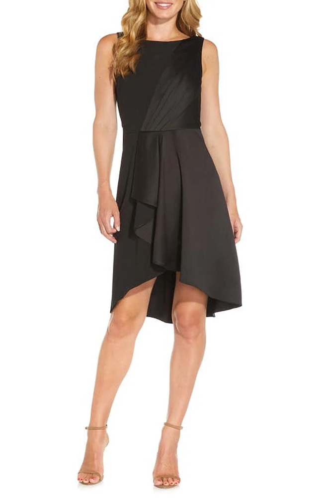 Adrianna Papell Draped Satin & Crepe Cocktail Dress in Black at Nordstrom, Size 12