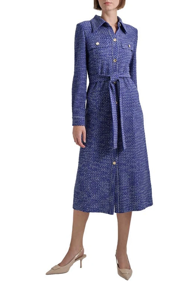 Misook Long Sleeve Belted Tweed Knit Shirtdress at Nordstrom,