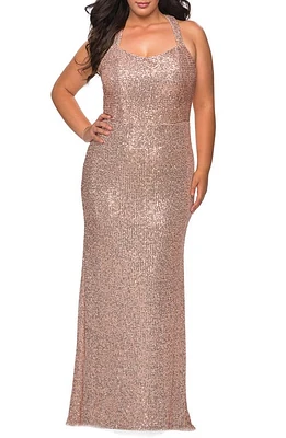 La Femme Sequin Trumpet Gown Rose Gold at Nordstrom,