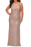 La Femme Sequin Trumpet Gown Rose Gold at Nordstrom,