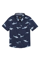 Vans Kids' Shark Print Short Sleeve Button-Up Shirt Dress Blues at Nordstrom,