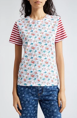 Molly Goddard Floral Stripe Fitted Cotton Jersey T-Shirt White Red Cream at Nordstrom,