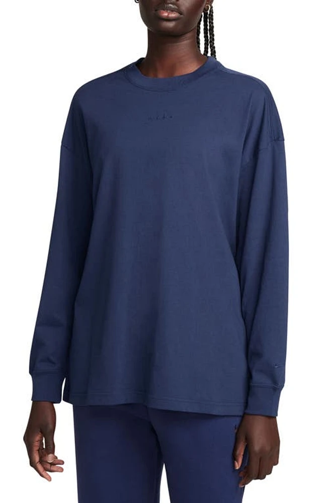 Nike Micro Logo Oversize Long Sleeve T-Shirt in Midnight Navy/Midnight Navy at Nordstrom, Size Small