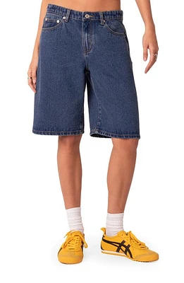 EDIKTED Oversize Low Rise Denim Bermuda Shorts Blue at Nordstrom,