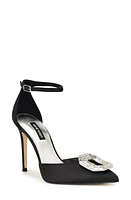 Nine West Felishe Embellished Satin Ankle Strap Pump Black at Nordstrom,