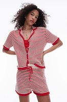 Topshop Chunky Sweater Knit Button-Up Top Red at Nordstrom,