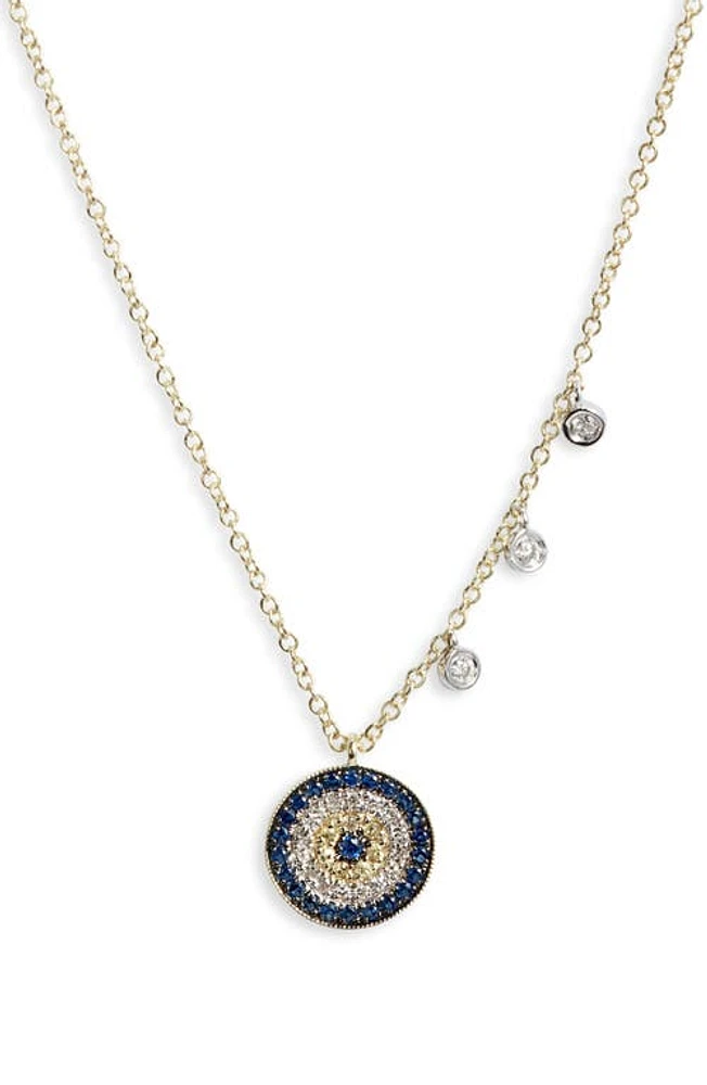 Meira T Diamond & Sapphire Evil Eye Pendant Necklace in Yellow at Nordstrom, Size 18