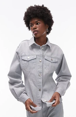 Topshop Cinch Waist Denim Button-Up Shirt Light Blue at Nordstrom, Us