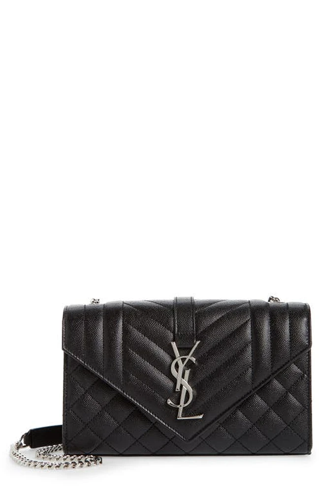 Saint Laurent Small Envelope Calfskin Leather Shoulder Bag in Nero/Nero/Nero at Nordstrom