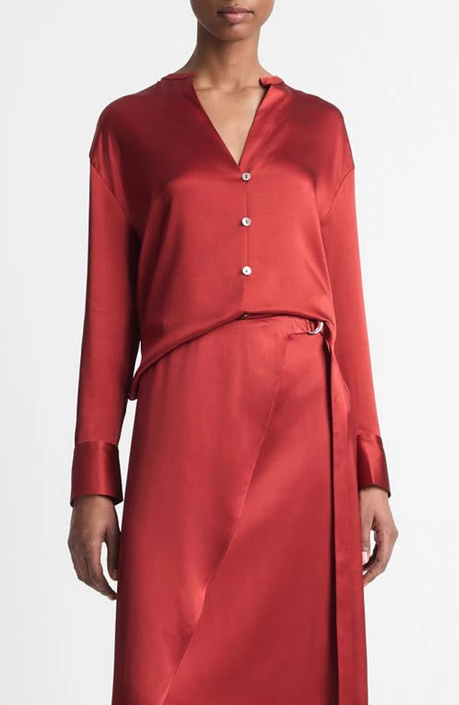 Vince Band Collar Silk Button-Up Shirt at Nordstrom,