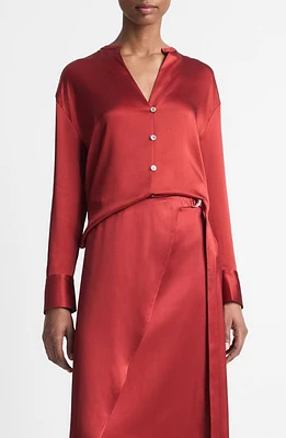 Vince Band Collar Silk Button-Up Shirt at Nordstrom,