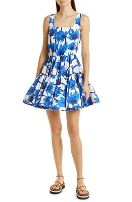 JASON WU Floral Tiered Cotton Mini Sundress in Chalk/Blue Multi at Nordstrom, Size 8