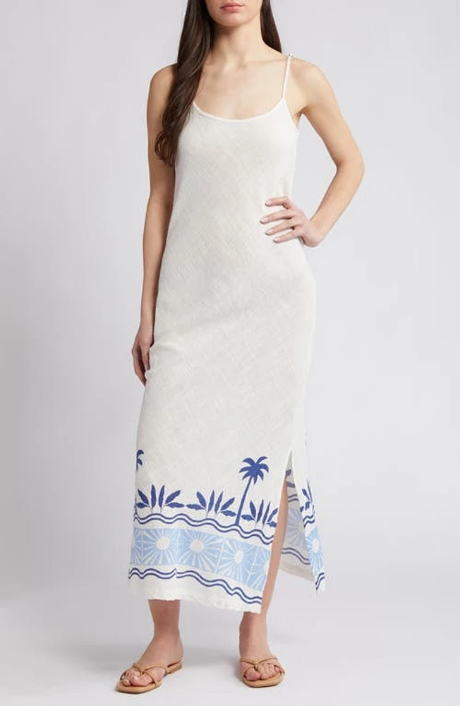 Rip Curl Santorini Border Print Gauze Maxi Slipdress Blue/ivory at Nordstrom,