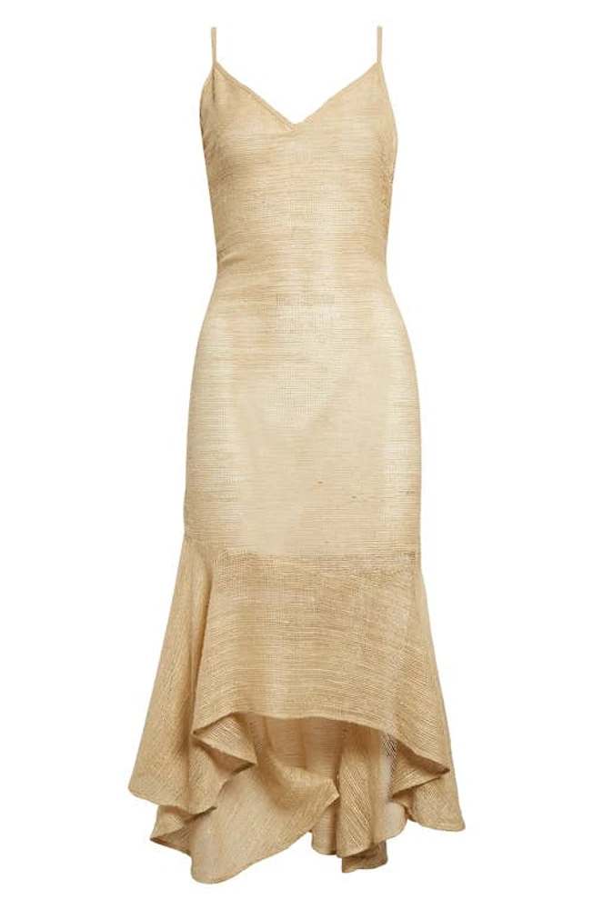 HOUSE OF AAMA Natural Asymmetric Silk Dress Tan at Nordstrom,