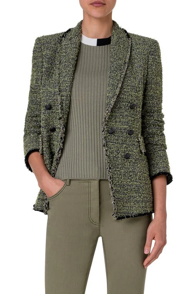 Akris punto Cotton Blend Tweed Blazer Sage-Black at Nordstrom,