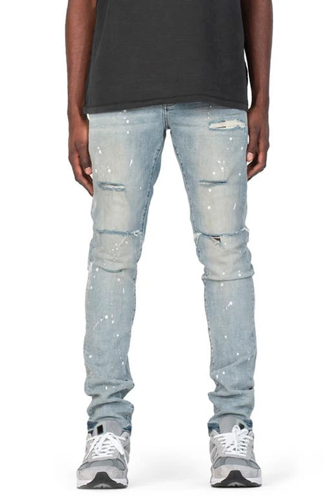 PURPLE BRAND Ripped Paint Splatter Stretch Skinny Jeans Light Indigo at Nordstrom, X