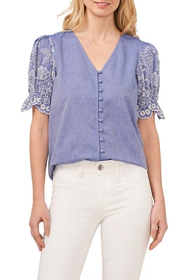 CeCe Eyelet Sleeve Top in Blue Air at Nordstrom, Size X-Small