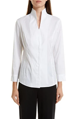 Misook Split Neck Poplin Blouse White at Nordstrom,