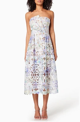 Elliatt Madrid Strapless Tie Dye Lace Midi Dress in Multi at Nordstrom, Size Small