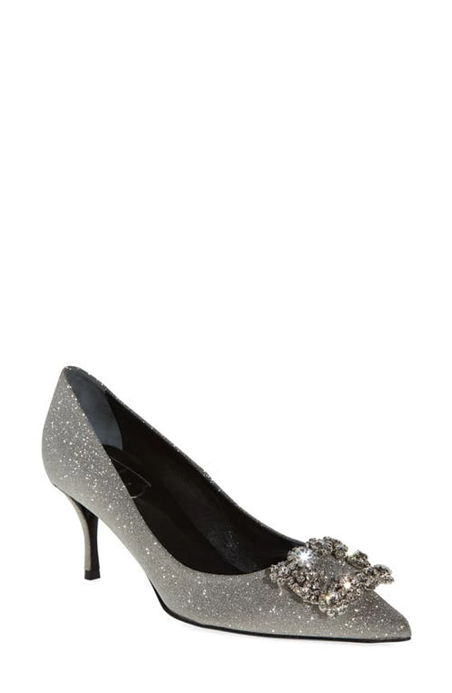 Roger Vivier Flower Strass Buckle Pump Silver at Nordstrom,