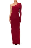 Naked Wardrobe Hourglass Cutout One-Shoulder Long Sleeve Dress in Dark Red at Nordstrom, Size Small