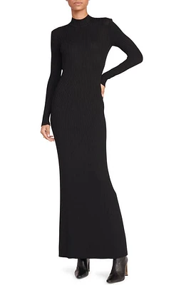 STAUD Palmira Long Sleeve Open Back Rib Sweater Dress in Black at Nordstrom, Size Medium