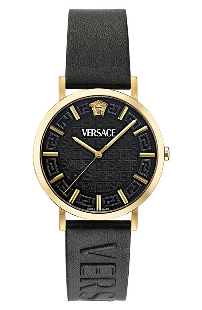 Versace Greca Slim Leather Strap Watch, 40mm in Ip Yellow Gold at Nordstrom