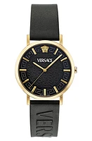 Versace Greca Slim Leather Strap Watch, 40mm in Ip Yellow Gold at Nordstrom