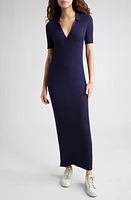 ATM Anthony Thomas Melillo Split Neck Cotton & Silk Rib Dress Navy at Nordstrom,