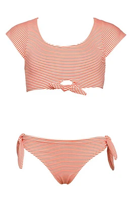 Hobie Kids' Sailor Cap Sleeve Two-Piece Swimsuit Poppy at Nordstrom,