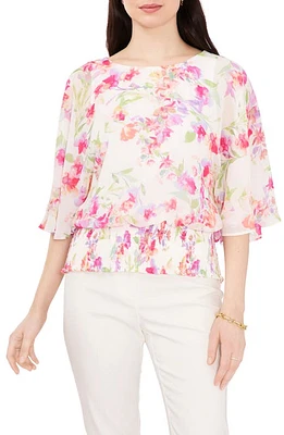 Chaus Smocked Dolman Top Cream/Coral/Fuchsia at Nordstrom,