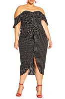 City Chic Gina Spot Off the Shoulder Midi Dress Black Polka Dot at