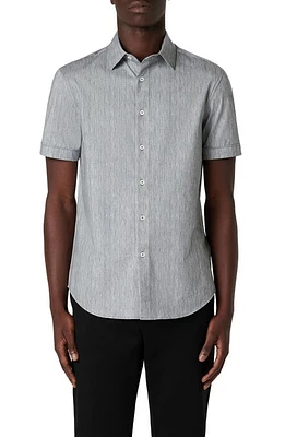 Bugatchi Miles OoohCotton Chambray Print Short Sleeve Button-Up Shirt at Nordstrom,