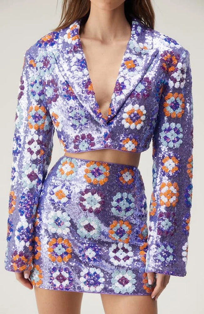 NASTY GAL '70s Floral Sequin Crop Blazer Purple at