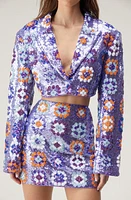 NASTY GAL '70s Floral Sequin Crop Blazer Purple at