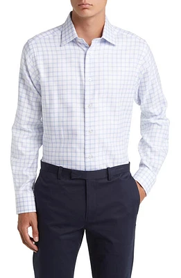 David Donahue Trim Fit Check Dress Shirt White/Sky at Nordstrom,